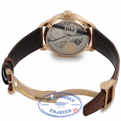 IWC Portuguese Perpetual Calendar Hemisphere Moonphase 44mm 18k Rose Gold Black Dial Brown Alligator Strap IW5201-03 P58HZ9 - Beverly Hills Watch Company Watch Store