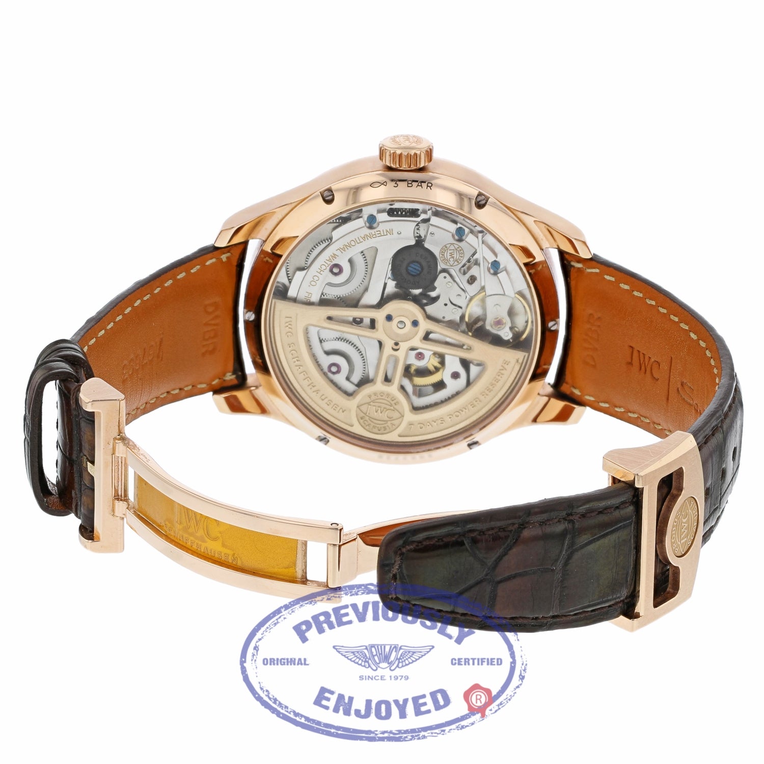 IWC Portuguese Perpetual Calendar Single Moonphase 44MM 18k Rose Gold Silver Dial Brown Alligator Strap IW503302 MMX7UL - Beverly Hills Watch Company
