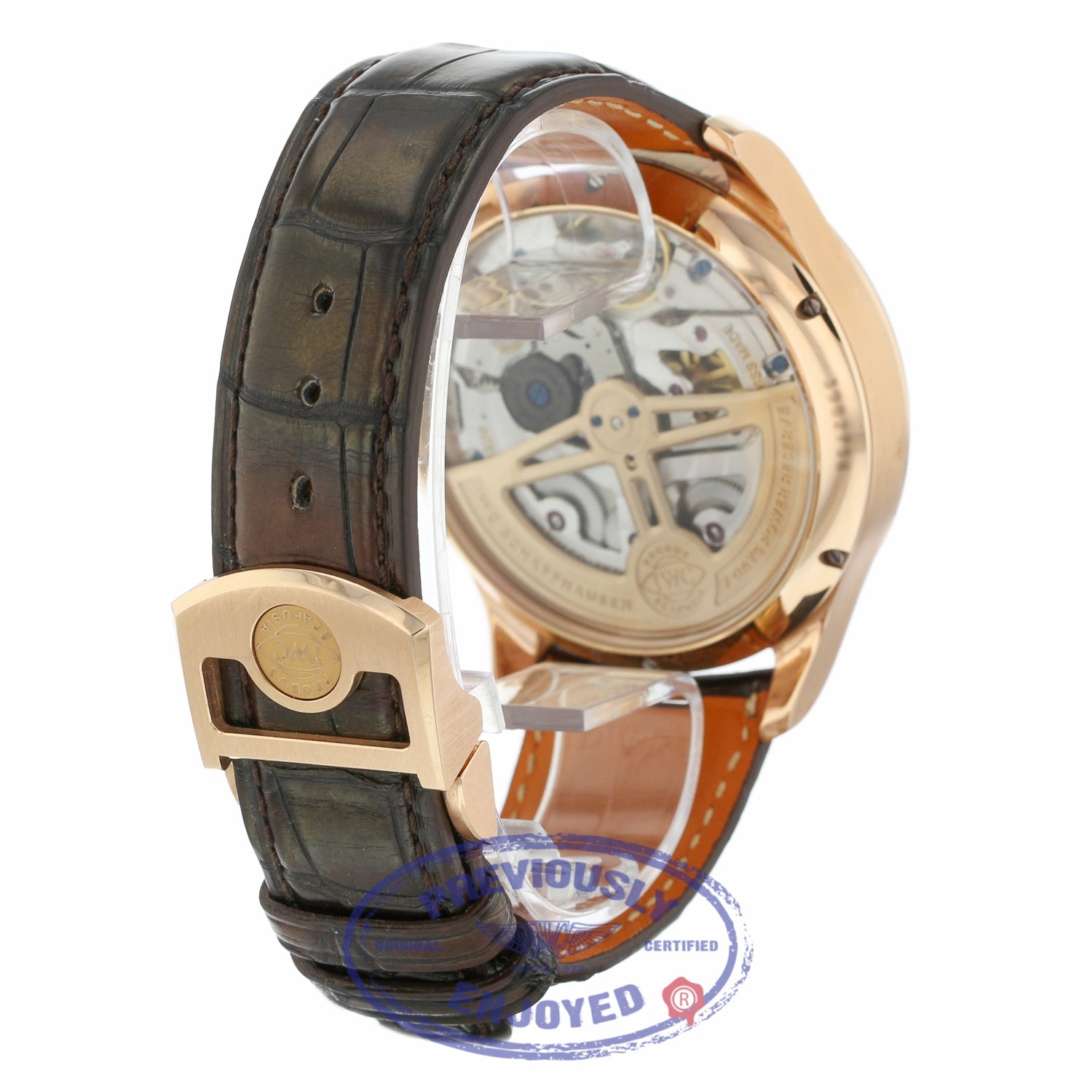 IWC Portuguese Perpetual Calendar Single Moonphase 44MM 18k Rose Gold Silver Dial Brown Alligator Strap IW503302 MMX7UL - Beverly Hills Watch Company