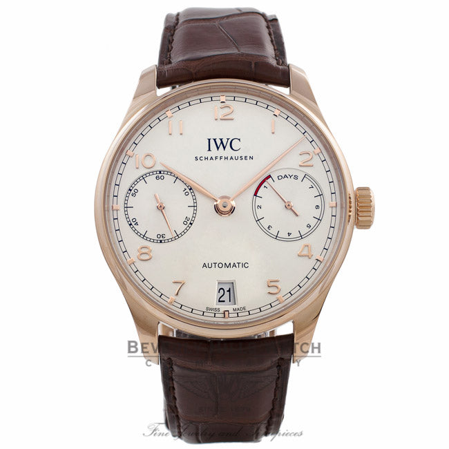 IWC Portugieser 18k Rose Gold Ivory Dial 42MM Automatic Alligator Strap IW500701 7DYPHN - Beverly Hills Watch Company Watch Store