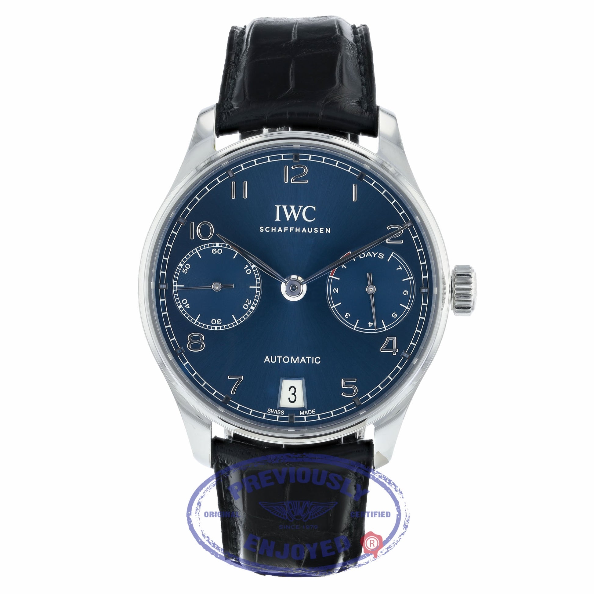 IWC Portugieser Seven Day Reserve 42.3mm Blue Dial Stainless Steel IW500710 5VPMNM - Beverly Hills Watch Company