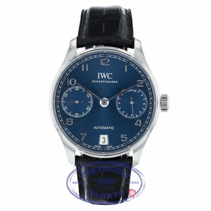 IWC Portugieser Seven Day Reserve 42.3mm Blue Dial Stainless Steel IW500710 5VPMNM - Beverly Hills Watch Company
