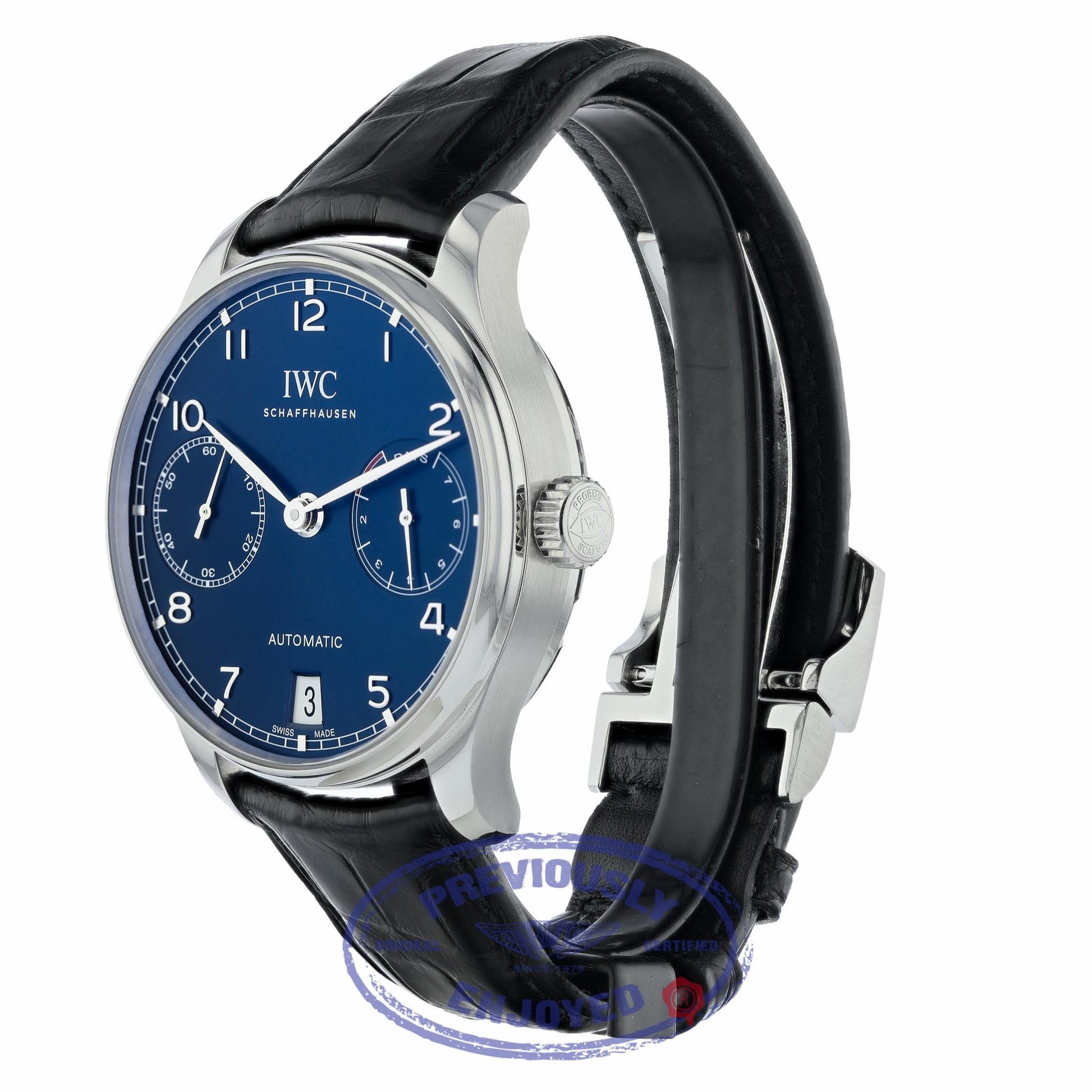 IWC Portugieser Seven Day Reserve 42.3mm Blue Dial Stainless Steel IW500710 5VPMNM - Beverly Hills Watch Company