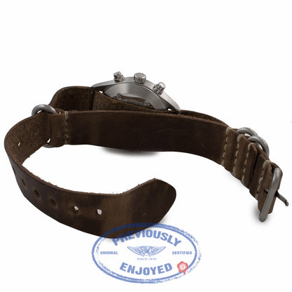 IWC Spitfire 39MM Stainless Steel Black Dial Chronograph Leather Strap IW370613 9NYR0X - Beverly Hills Watch Company Watch Store