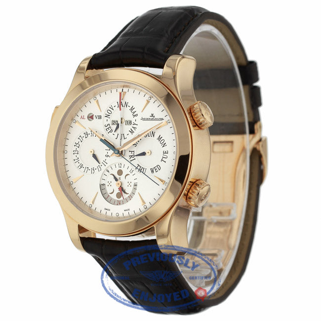 Jaeger LeCoultre Master Grand Reveil 18k Rose Gold Silver Dial Alligator Strap 163.24.2a 149.2.95 X1H4P9 - Beverly Hills Watch Company