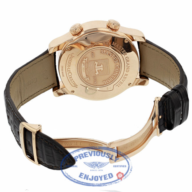 Jaeger LeCoultre Master Grand Reveil 18k Rose Gold Silver Dial Alligator Strap 163.24.2a 149.2.95 X1H4P9 - Beverly Hills Watch Company