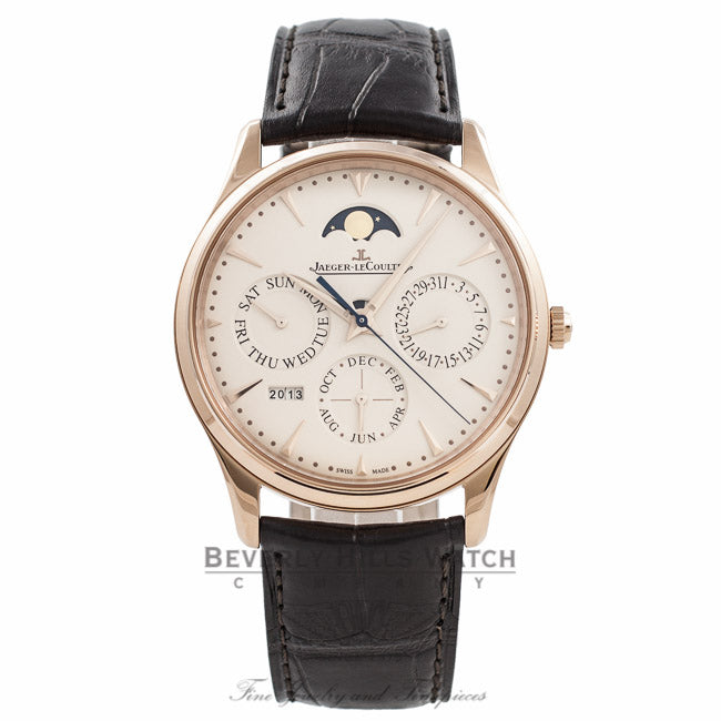 Jaeger Le-Coultre Ultra Thin Perpetual 39MM 18K Rose Gold Eggshell Beige Dial Power Reserve Q1302520 AKT2BP - Beverly Hills Watch Company Watch Store