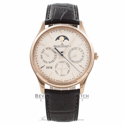Jaeger Le-Coultre Ultra Thin Perpetual 39MM 18K Rose Gold Eggshell Beige Dial Power Reserve Q1302520 AKT2BP - Beverly Hills Watch Company Watch Store