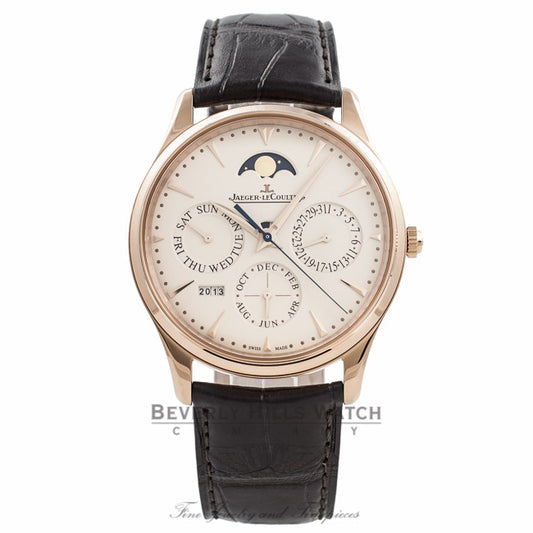 Jaeger Le-Coultre Ultra Thin Perpetual 39MM 18K Rose Gold Eggshell Beige Dial Power Reserve Q1302520 AKT2BP - Beverly Hills Watch Company Watch Store