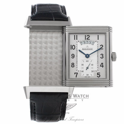 Jaeger Le Coultre Grande Reverso Duo Stainless Steel Black/ Silver Dial Black Alligator Strap Q3748421 UTNYN8 - Beverly Hills Watch Store