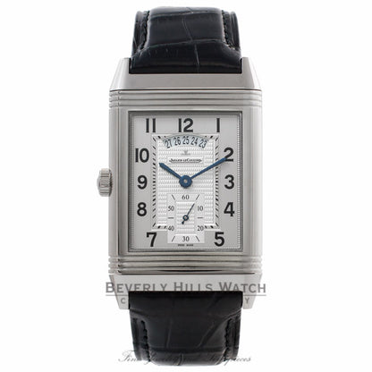 Jaeger Le Coultre Grande Reverso Duo Stainless Steel Black/ Silver Dial Black Alligator Strap Q3748421 UTNYN8 - Beverly Hills Watch Store