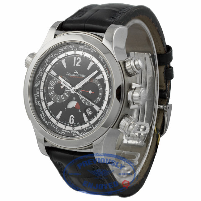 Jaeger LeCoultre Extreme World Stainless Steel Chronograph Black Dial Black Alligator Strap 150.8.22 AZ2Q21 - Beverly Hills Watch Company