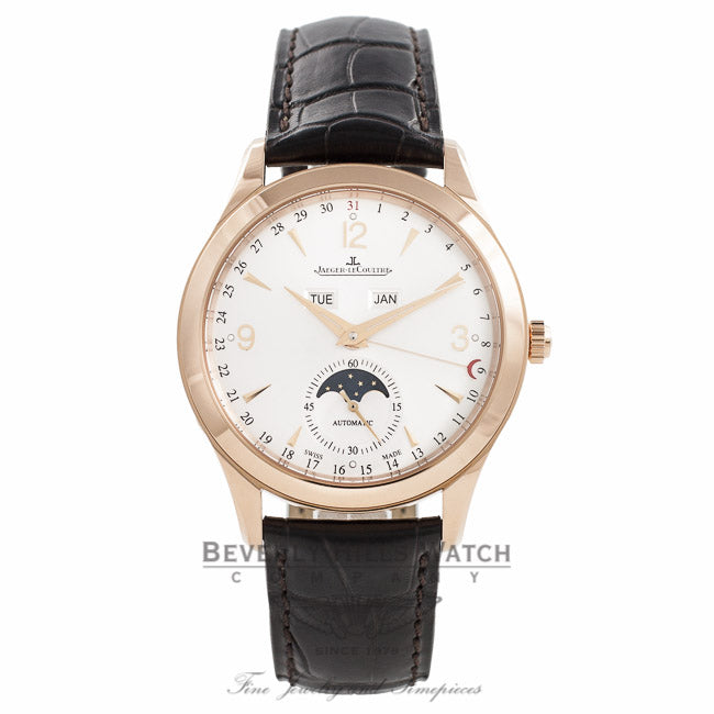 Jaeger LeCoultre Master Calendar 39MM 18k Rose Gold Silver Dial 43 Hour Power Reserve Q1552520 GWRBV6 - Beverly Hills Watch Company Watch Store