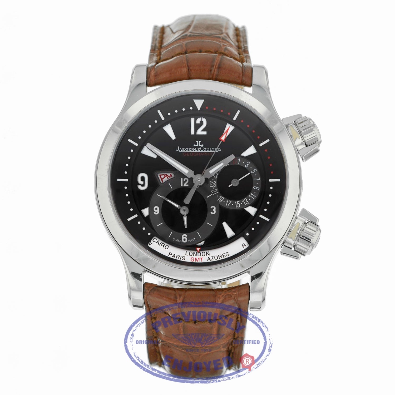 Jaeger LeCoultre Master Compressor GeoGraphic Stainless Steel Black Dial Y811VN - Beverly Hills Watch