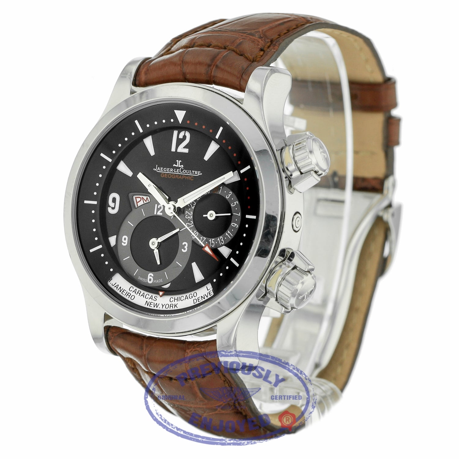 Jaeger LeCoultre Master Compressor GeoGraphic Stainless Steel Black Dial Y811VN - Beverly Hills Watch