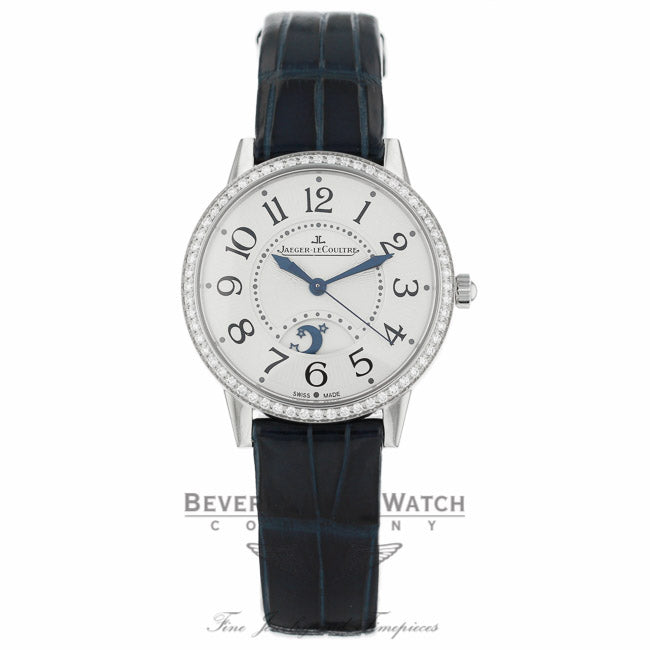 Jaeger LeCoultre Rendez-Vous Silver Dial Diamond Bezel Blue Leather Q3448420 RUKVP4 - Beverly Hilss Watch Company