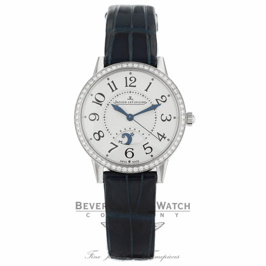 Jaeger LeCoultre Rendez-Vous Silver Dial Diamond Bezel Blue Leather Q3448420 RUKVP4 - Beverly Hilss Watch Company