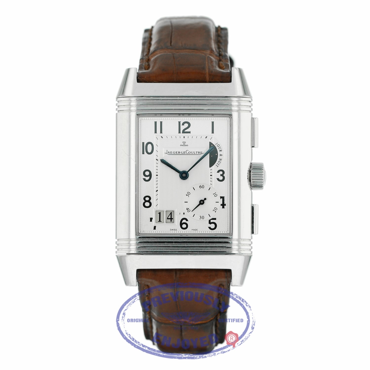 Jaeger LeCoultre Reverso Grande GMT Reserve Stainless Steel Alligator Strap Manual Wind 240.8.818 YXVY8Q - Beverly Hills Watch