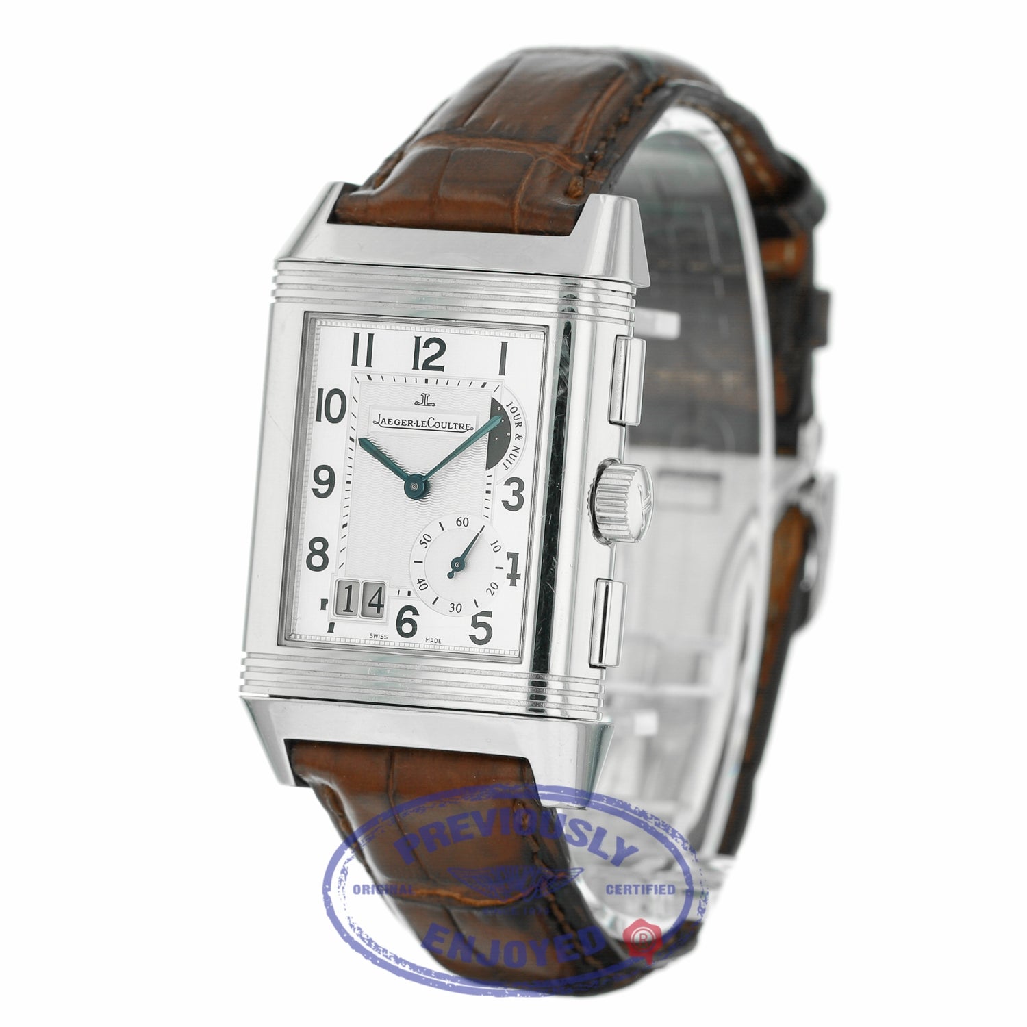 Jaeger LeCoultre Reverso Grande GMT Reserve Stainless Steel Alligator Strap Manual Wind 240.8.818 YXVY8Q - Beverly Hills Watch
