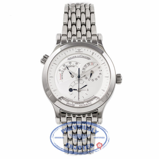 Jaeger LeCoultre Master Geographic Dual Time Silver Dial 142.8.92 UTEPGT - Beverly Hills Watch Company Watch Store
