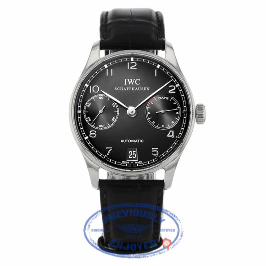IWC Portuguese 7 Day Reserve Stainless Steel Black Dial IW500109 - Beverly Hills Watch