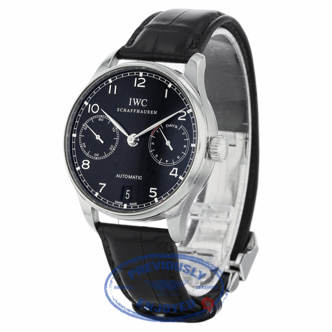 IWC Portuguese 7 Day Reserve Stainless Steel Black Dial IW500109 - Beverly Hills Watch