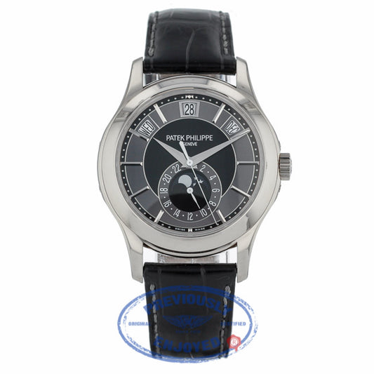 Patek Philippe Complications Annual Calendar Black and Grey Dial 40mm White Gold Watch 5205G-010 - Beverly Hills Watch