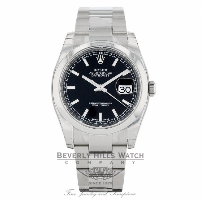 Rolex Datejust 36MM Stainless Steel Black Dial Automatic Smooth Domed Bezel 116200 - Beverly Hills Watch