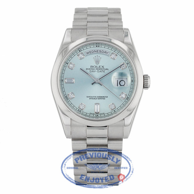 Rolex Day-Date 36mm President Platinum Glacier Blue Dial 118206 GLADP - Beverly Hills Watch