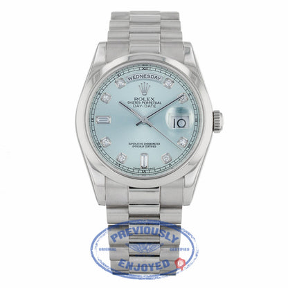 Rolex Day-Date 36mm President Platinum Glacier Blue Dial 118206 GLADP - Beverly Hills Watch