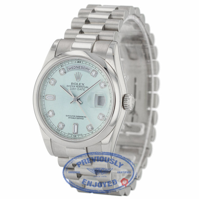 Rolex Day-Date 36mm President Platinum Glacier Blue Dial 118206 GLADP - Beverly Hills Watch