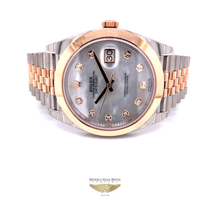Rolex Datejust 41mm Rose Gold and Stainless Steel Mother of Pearl Diamond dial 126301 JDVPXW - Beverly Hills Watch Company