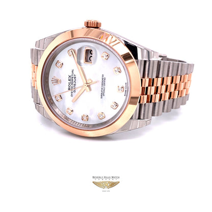 Rolex Datejust 41mm Rose Gold and Stainless Steel Mother of Pearl Diamond dial 126301 JDVPXW - Beverly Hills Watch Company