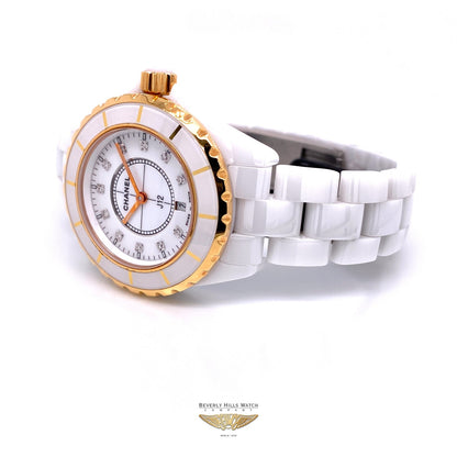 Chanel J12 33mm Rose Gold and White Ceramic Diamond Dial H2128 JTX4ME