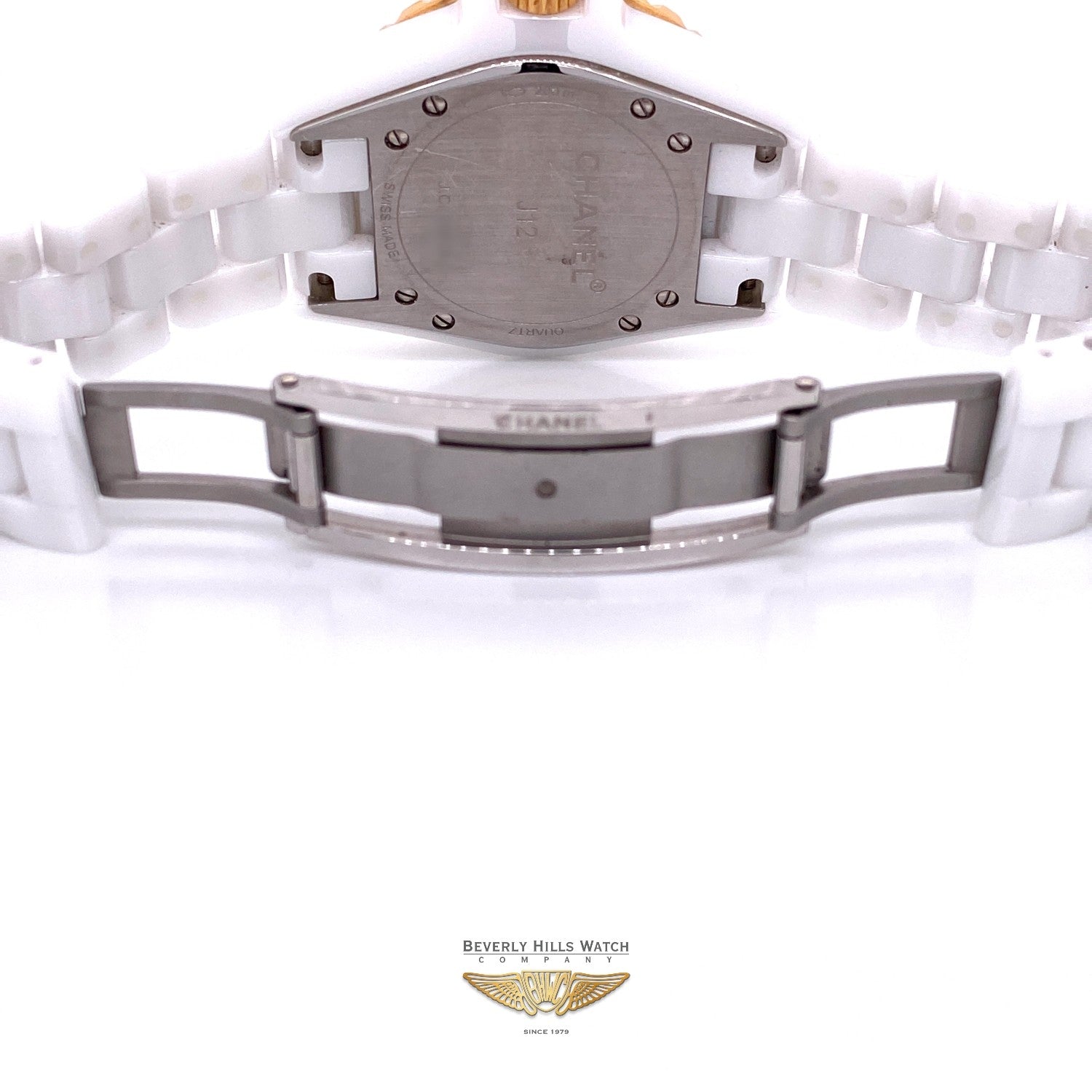 Chanel J12 33mm Rose Gold and White Ceramic Diamond Dial H2128