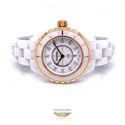 Chanel J12 33mm Rose Gold and White Ceramic Diamond Dial H2128 JTX4ME