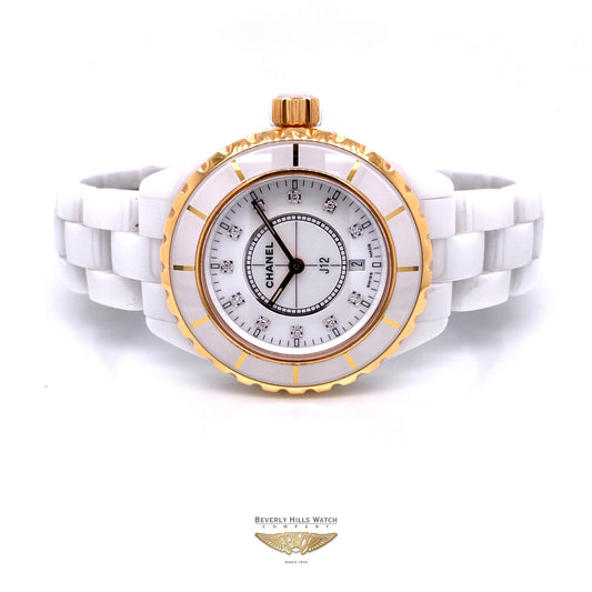 Chanel J12 33mm Rose Gold and White Ceramic Diamond Dial H2128 JTX4ME