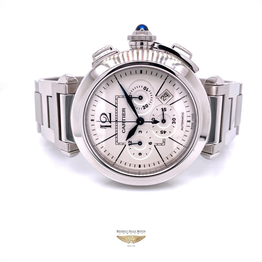 Cartier Pasha 42mm Stainless Steel Chronograph Watch W31085M7 KJJCXH - Beverly Hills Watch Store