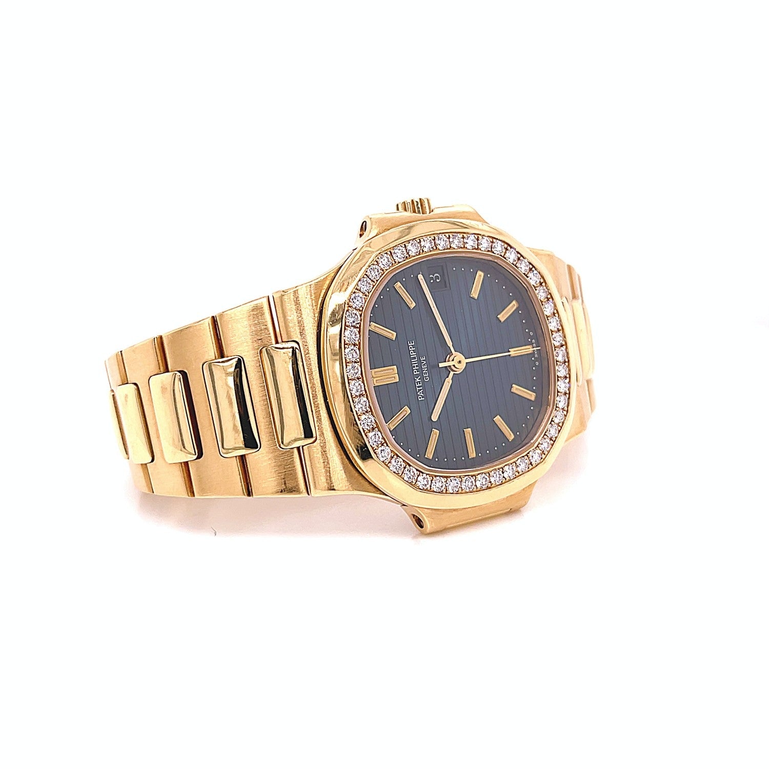 Patek Philippe Nautilus Diamond Bezel Yellow Gold Blue Dial 3800/1J - Beverly Hills Watch Company