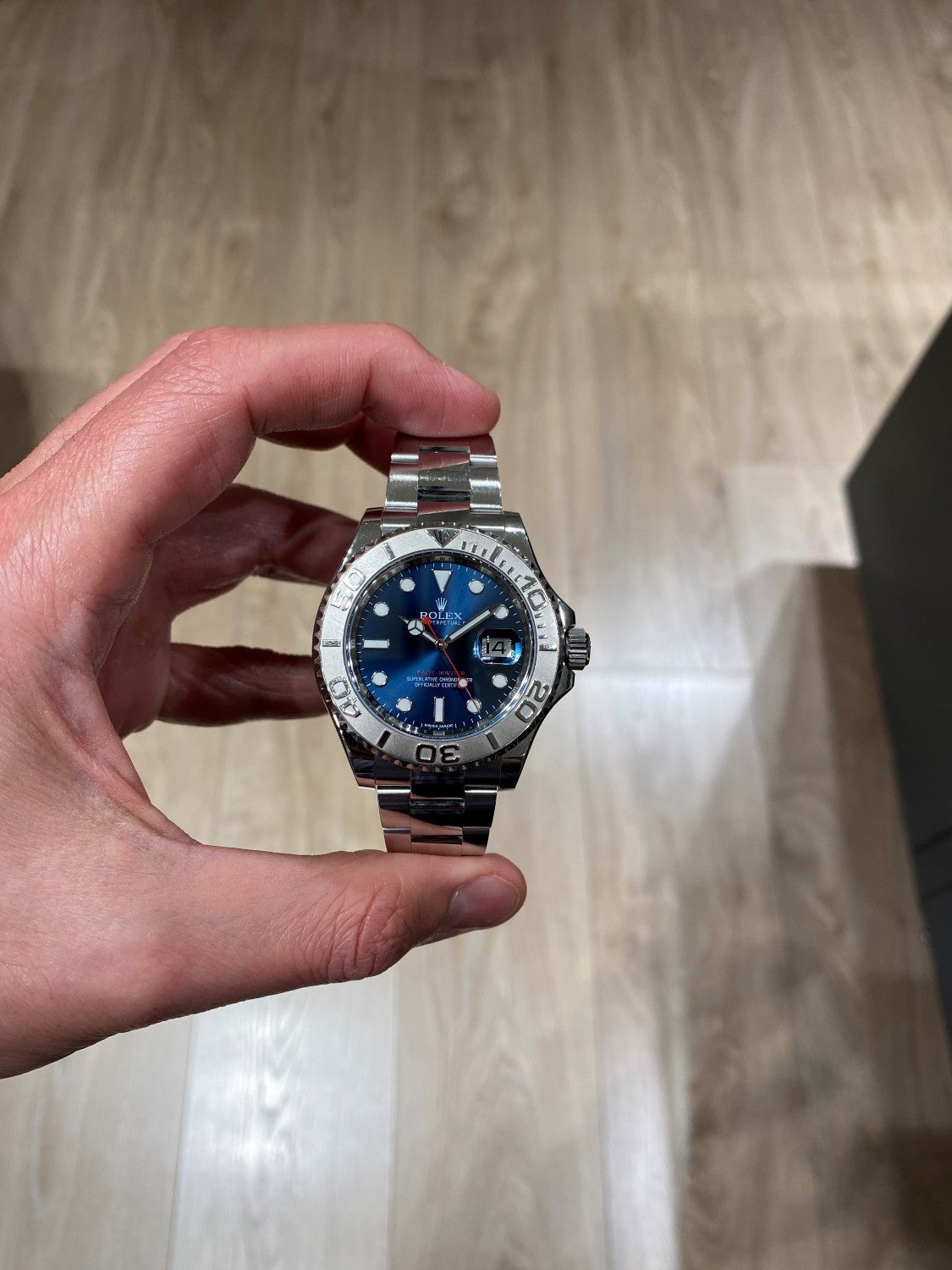 Rolex YachtMaster 40mm Platinum Bezel Blue Dial 116622 KXT059 - Beverly Hills Watch Company