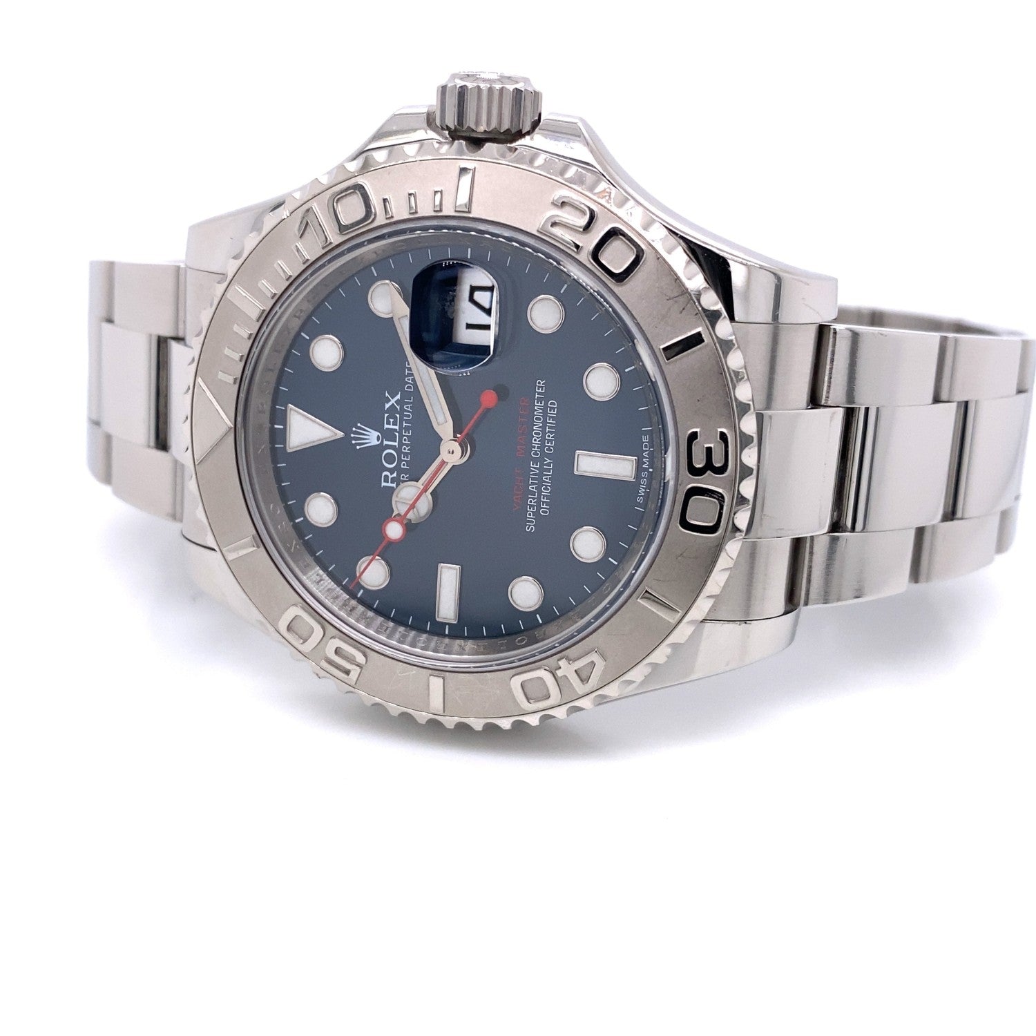 Rolex YachtMaster 40mm Platinum Bezel Blue Dial 116622 KXT059 - Beverly Hills Watch Company