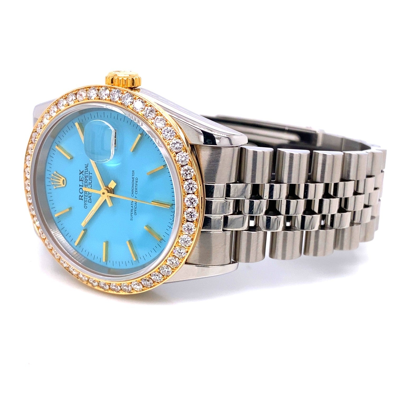 Rolex Datejust Tiffany Blue 36MM 18k Yellow Gold Diamond Bezel 16233 LKXJ1P - Beverly Hills Watch Company