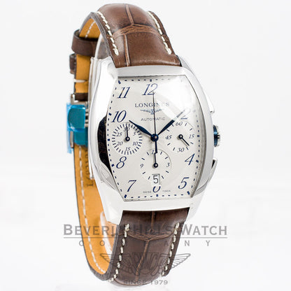 Longines Evidenza Stainless Steel Chronograph White Dial Leather Strap Watch L26434734 Beverly Hills Watch Company Watches