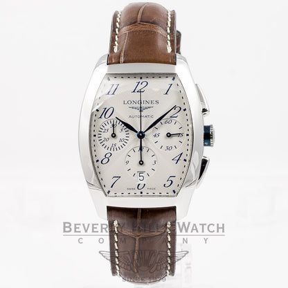 Longines Evidenza Stainless Steel Chronograph White Dial Leather Strap Watch L26434734 Beverly Hills Watch Company Watches
