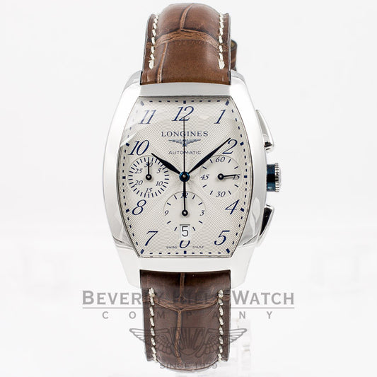 Longines Evidenza Stainless Steel Chronograph White Dial Leather Strap Watch L26434734 Beverly Hills Watch Company Watches