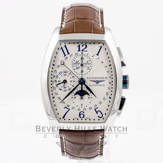 Longines Evidenza Maxi Chronograph Stainless Steel Chronograph Annual Calendar Leather Strap Watch L26884789 Beverly Hills Watch Company Watches