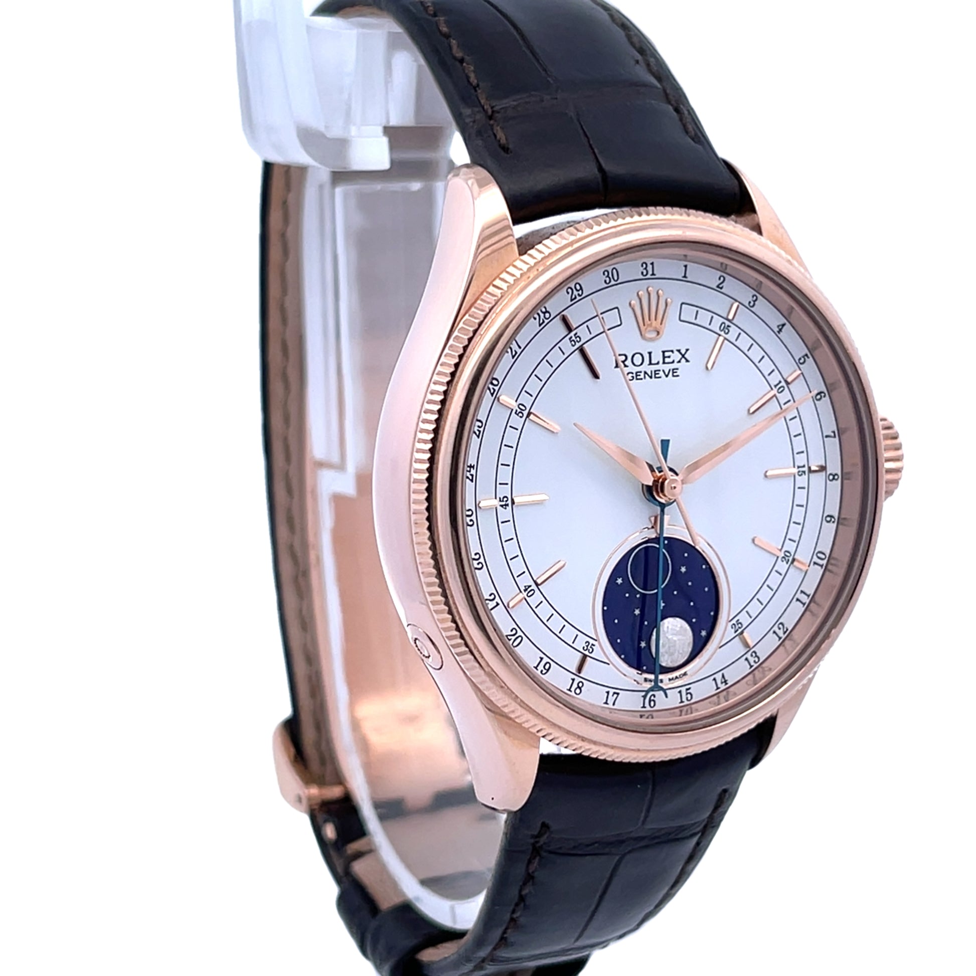 Rolex Cellini Moonphase  39mm 18k Rose Gold White Dial 50535 - Beverly Hills Watch Company