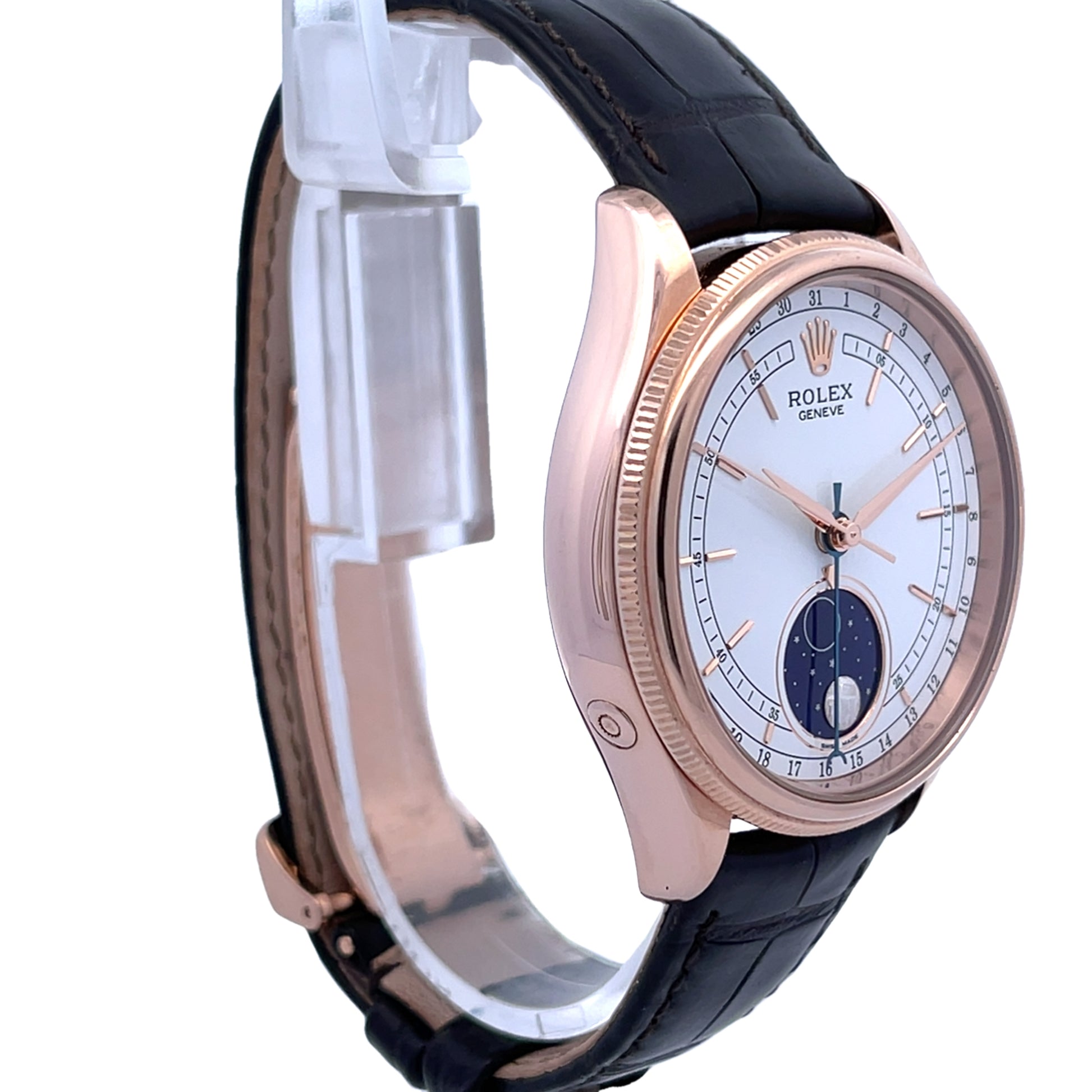 Rolex Cellini Moonphase  39mm 18k Rose Gold White Dial 50535 - Beverly Hills Watch Company