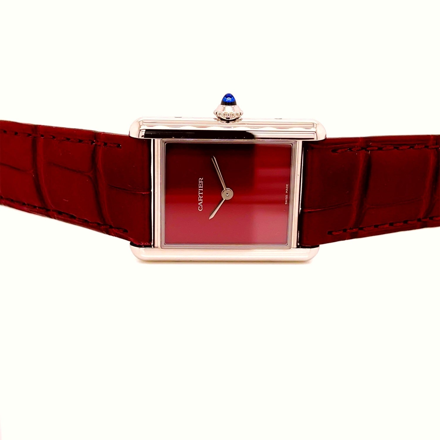 Cartier Must Tank Large Stainless Steel Claret WSTA0054 - Beverly Hills Watch Company