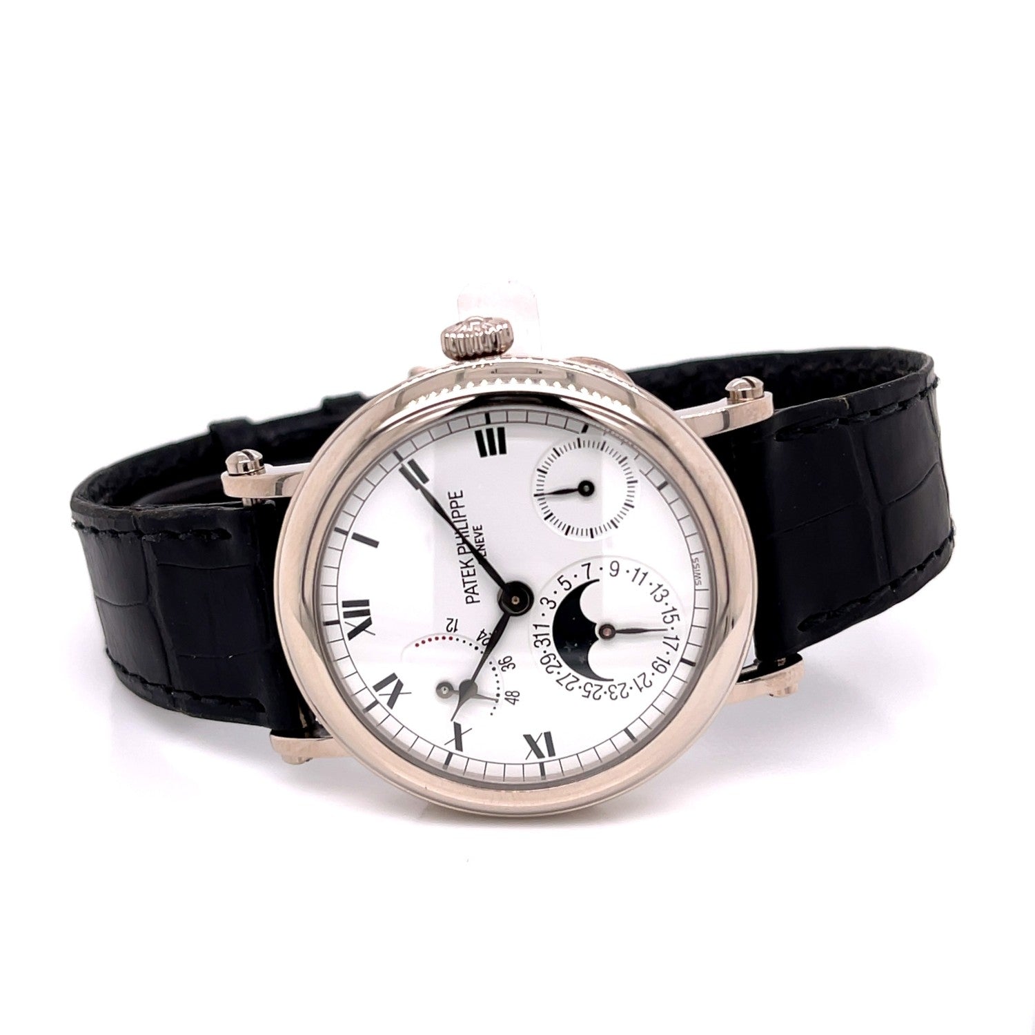 Patek Philippe 18k White Gold 36MM Moon Phase Power Reserve 5054G LUD73H - Beverly Hills Watch Company